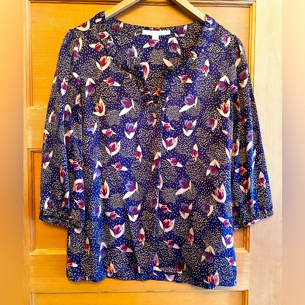 Boden floral 100% silk top size 6, 3/4 sleeves